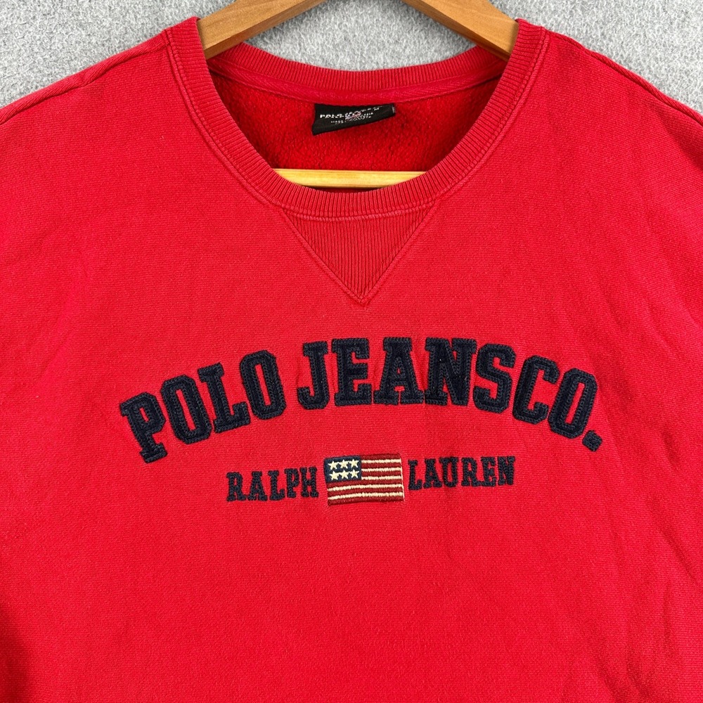 Vintage Polo Jeans Co Ralph Lauren Sweatshirt Mens Medium Red Embroidered Logo